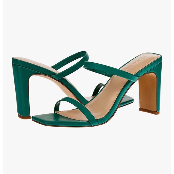 The Drop Shoes - The Drop Women's Avery Ultramarine Green Square Toe Two Strap High Heels